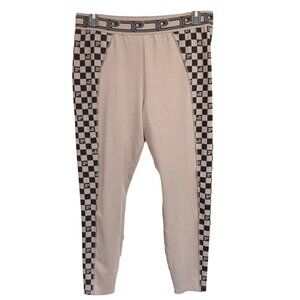 Pink Active Beige & Black Checkered Athletic Leggings High Rise Stretchy Sz XXL